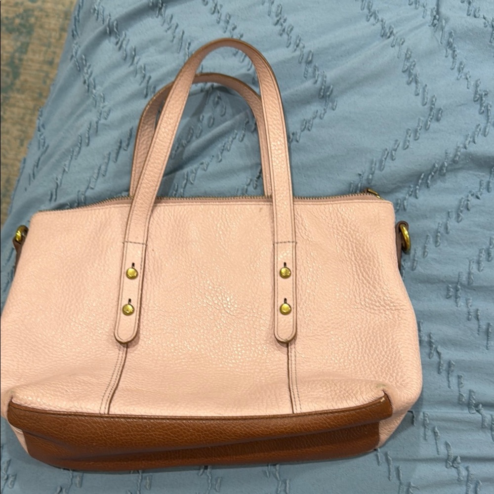 Elegant Pink and Brown Leather Fossil Tote Bag